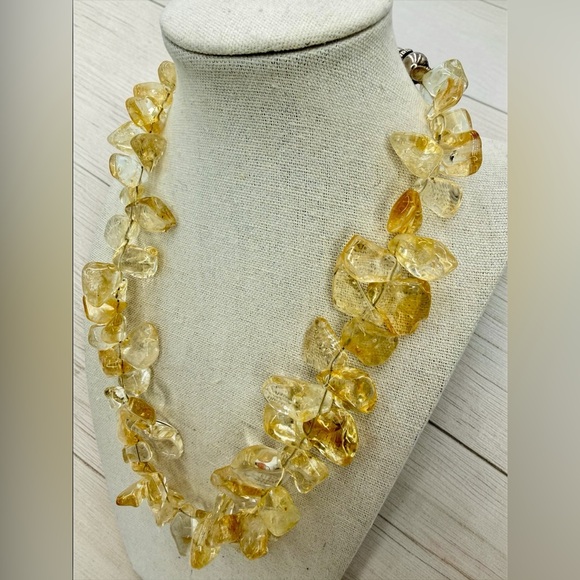 Chunky Genuine Citrine Nugget Statement Necklace 18” Massive 128g Signed - Picture 4 of 17
